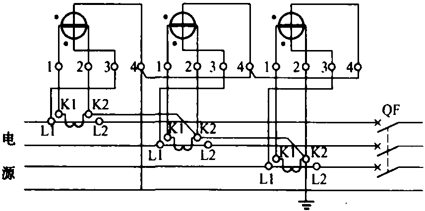 十四、三只单相有功电能表经电流互感器计量三相有功电能的接线